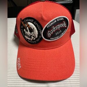 Red Godspeed Trucker Hat with Patches